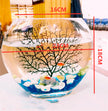 Desktop Mini Oval Glass Fish Tank - Flat Design with Blue Sand & Decor