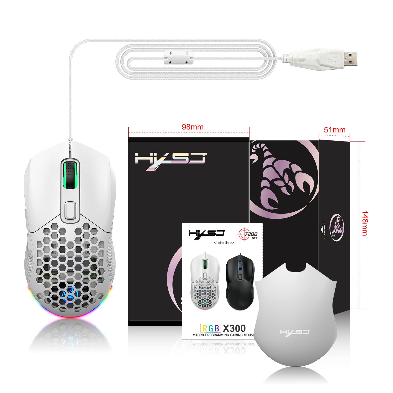 RGB Gaming Mouse - Lightweight Hollow Design Wired E-Sports Mouse with Macro Programming