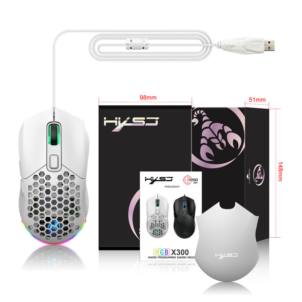 RGB Gaming Mouse - Lightweight Hollow Design Wired E-Sports Mouse with Macro Programming