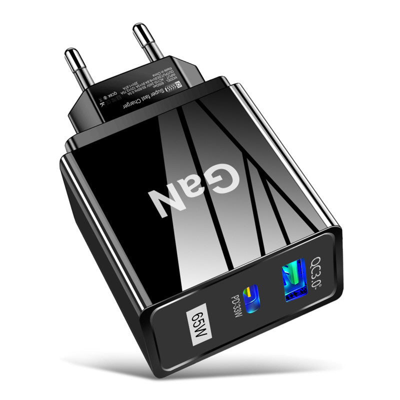 65W GaN Dual-Port Fast Charger - PD 33W + QC 33W Wall Adapter