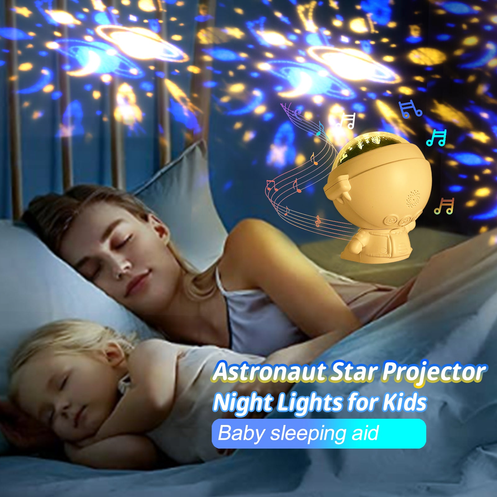 Astronaut Galaxy Star Projector - Music & Rotation Night Light