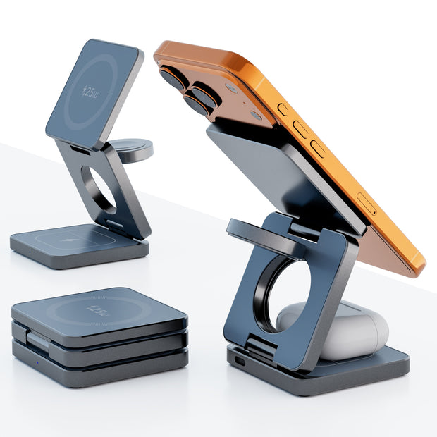 3-in-1 Foldable Wireless Charging Stand - Magnetic Desktop Charger