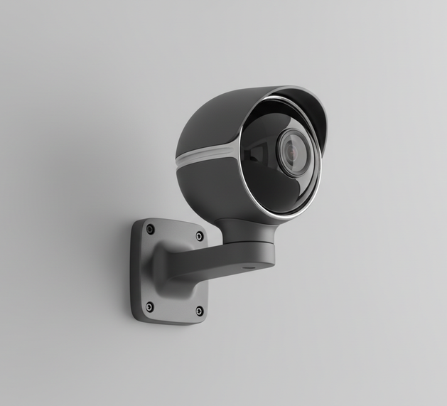 generate a smart security camera with plain light grey backgorund