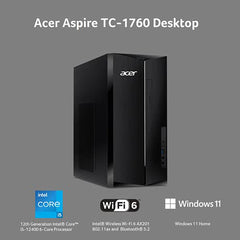 Acer Aspire TC-1760-UA92 Desktop | 12th Gen Intel Core i5-12400 6-Core Processor | 12GB 3200MHz DDR4 | 512GB NVMe M.2 SSD | 8X DVD | Intel Wireless Wi-Fi 6 AX201 | Bluetooth 5.2 | Windows 11 Home