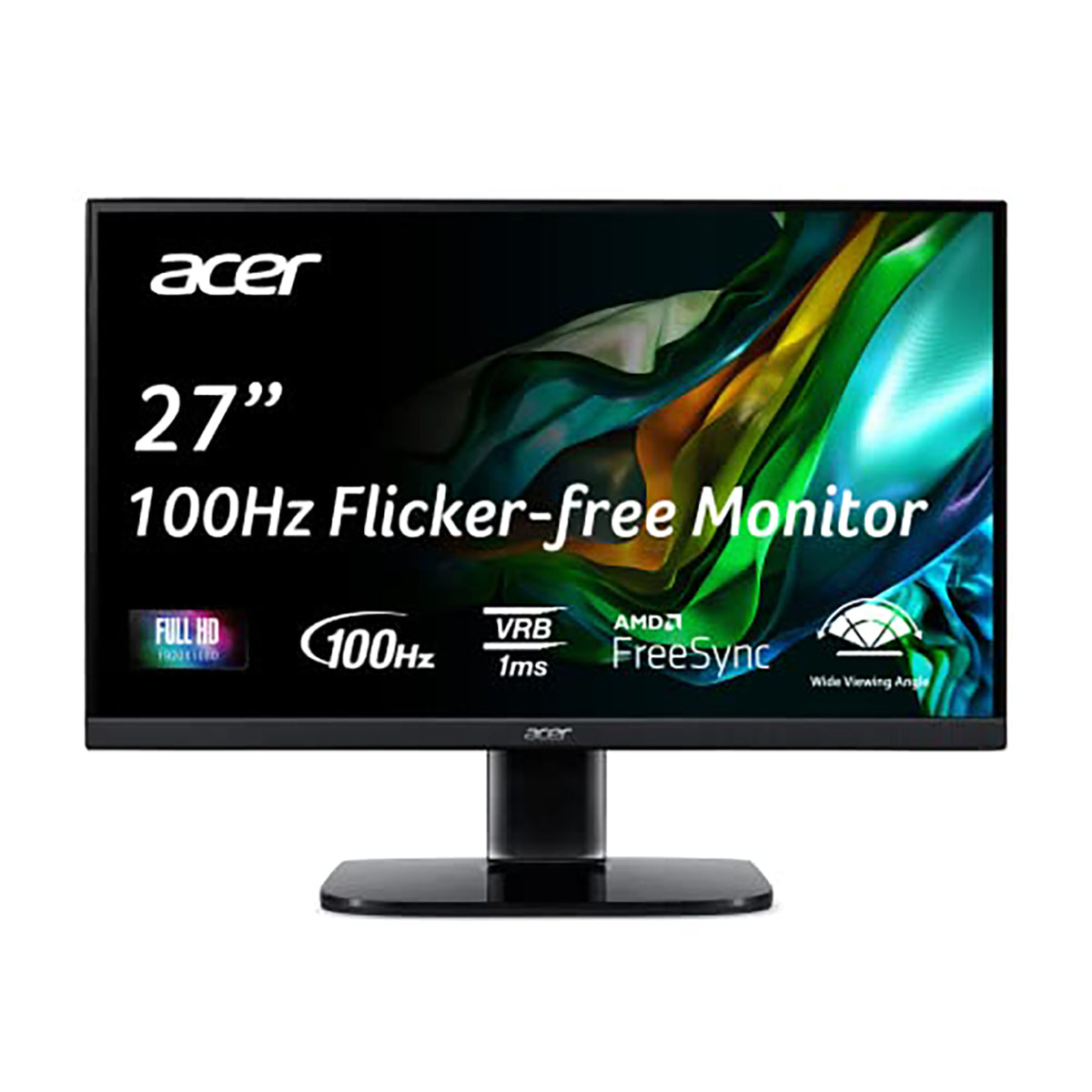 Acer KB272 EBI 27" IPS Full HD (1920 x 1080) Zero-Frame Gaming Office Monitor | AMD FreeSync Technology | Up to 100Hz Refresh | 1ms (VRB) | Low Blue Light | Tilt | HDMI & VGA Ports,Black