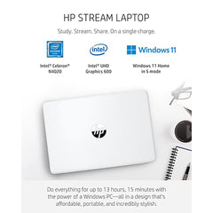 HP Stream 11 Laptop, Celeron N4020, 4GB RAM, 64GB SSD, 11.6” HD, Win 11, White (2021)