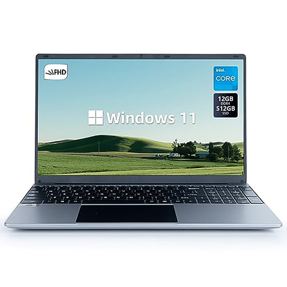 Chicbuy 15.6" Laptop 12GB DDR4 512GB SSD Quad-Core Intel Celeron Windows 11 Gray