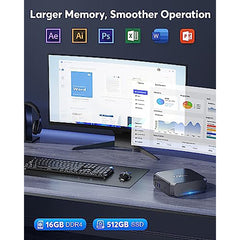 KAMRUI AK2 Plus Mini PC, Intel 12th Gen Alder Lake- N100(up to 3.4GHz) Mini Tower Computer, 16GB DDR4 RAM 500GB SSD Mini Computer Windows 11 Support 4K HD/WiFi 5/BT4.2/Gigabit Ethernet for Home/Office