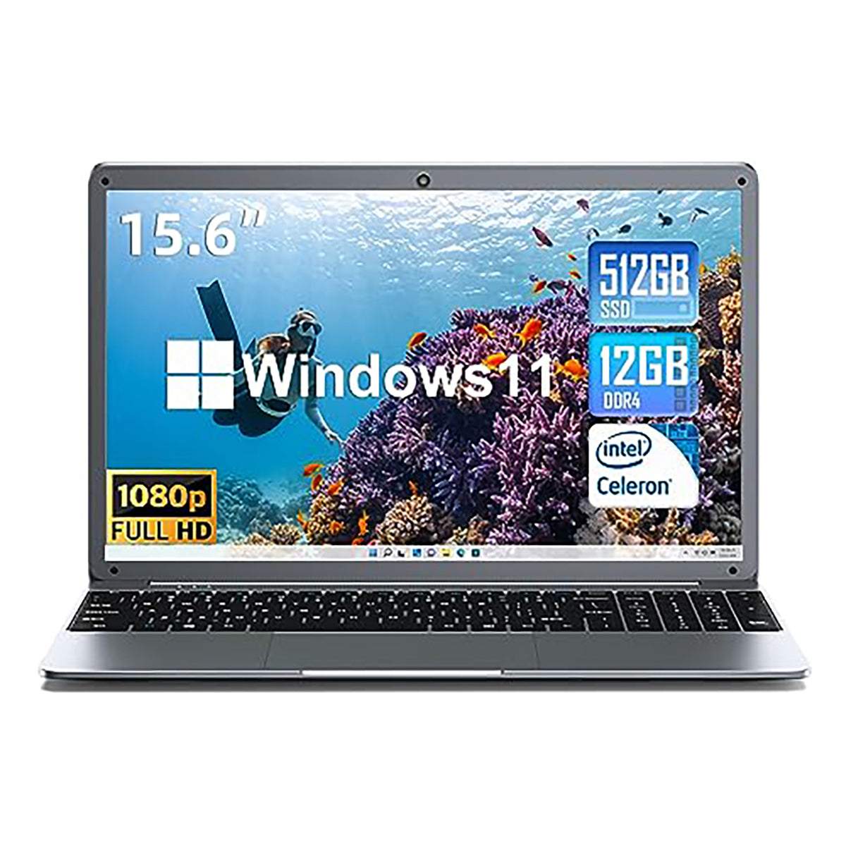 SGIN Windows 11 Laptop 15.6 Inch 12GB DDR4 512GB SSD Intel Celeron N5095 FHD 1920x1080 Display Bluetooth 4.2 Webcam USB 3.0