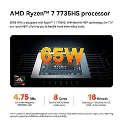 Beelink Mini PC, AMD Ryzen 7 7735HS(8C/16T, Up to 4.75GHz), 32GB DDR5 RAM 1TB PCIe4.0 SSD, Radeon 680M, SER6 MAX Mini Desktop Computer Support 4K@60Hz Triple Display/USB4/WiFi 6/BT5.2/2.5Gbps for Home