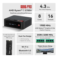 Beelink Mini PC, AMD Ryzen 7 5700U 8 Core(Up to 4.3GHz), 16GB DDR4 RAM 500GB NVMe M.2 SSD, SER5 Pro Mini Desktop Computer Support 4K@60Hz Output/WiFi 6/BT5.2/DP/HDMI/USB-C/USB-A3.2, Gaming/Office/Home