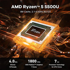 Beelink Mini PC, AMD Ryzen 5 5500U(6C/12T, Up to 4.0GHz), 16GB DDR4 RAM 500GB NVMe SSD, SER5 Mini Desktop Computer Support 4K@60Hz Triple Output/WiFi6/BT5.2/DP1.4/HDMI2.0/USB3.2 for Gaming/Office/Home