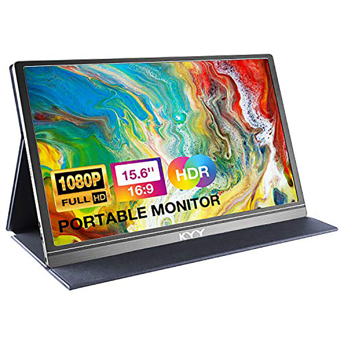 KYY Portable Monitor 15.6inch 1080P FHD USB-C Laptop Monitor HDMI Computer Display HDR IPS Gaming Monitor w/Premium Smart Cover & Screen Protector, Speakers, for Laptop PC MAC Phone PS4 Xbox Switch