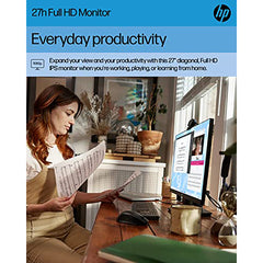 HP 27h Full HD Monitor - Diagonal - IPS Panel & 75Hz Refresh Rate - Smooth Screen - 3-Sided Micro-Edge Bezel - 100mm Height/Tilt Adjust - Built-in Dual Speakers - for Hybrid Workers,Black