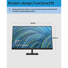 HP 27h Full HD Monitor - Diagonal - IPS Panel & 75Hz Refresh Rate - Smooth Screen - 3-Sided Micro-Edge Bezel - 100mm Height/Tilt Adjust - Built-in Dual Speakers - for Hybrid Workers,Black