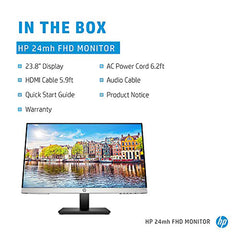 HP 24mh FHD Monitor - Computer Monitor with 23.8-Inch IPS Display (1080p) - Built-In Speakers and VESA Mounting - Height/Tilt Adjustment for Ergonomic Viewing - HDMI and DisplayPort - (1D0J9AA#ABA)