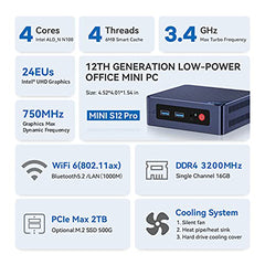 Beelink S12 Pro Mini PC, Newest 12th Gen Intel N100(4C/4T, Up to 3.4GHz, TDP 6W), 16GB DDR4 RAM 500GB PCIe x1 SSD, Mini Desktop Computer Support Dual HDMI 4K@60fps Output/WiFi6/BT5.2/USB 3.2, HTPC/ROS
