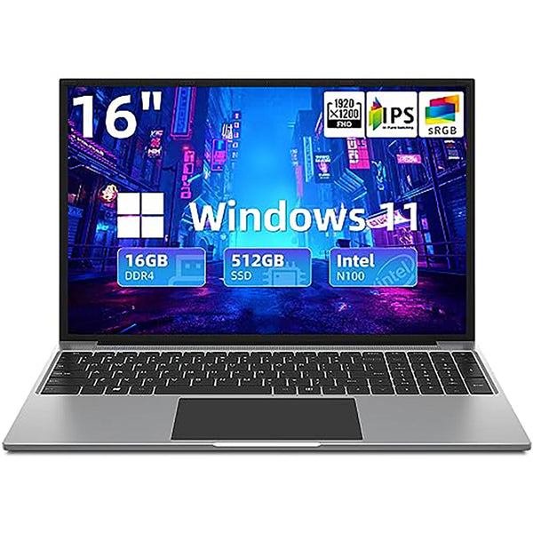 Jumper 16" Laptop 16GB RAM 512GB SSD Quad-Core Intel N100 FHD IPS Screen Windows 11 Gray